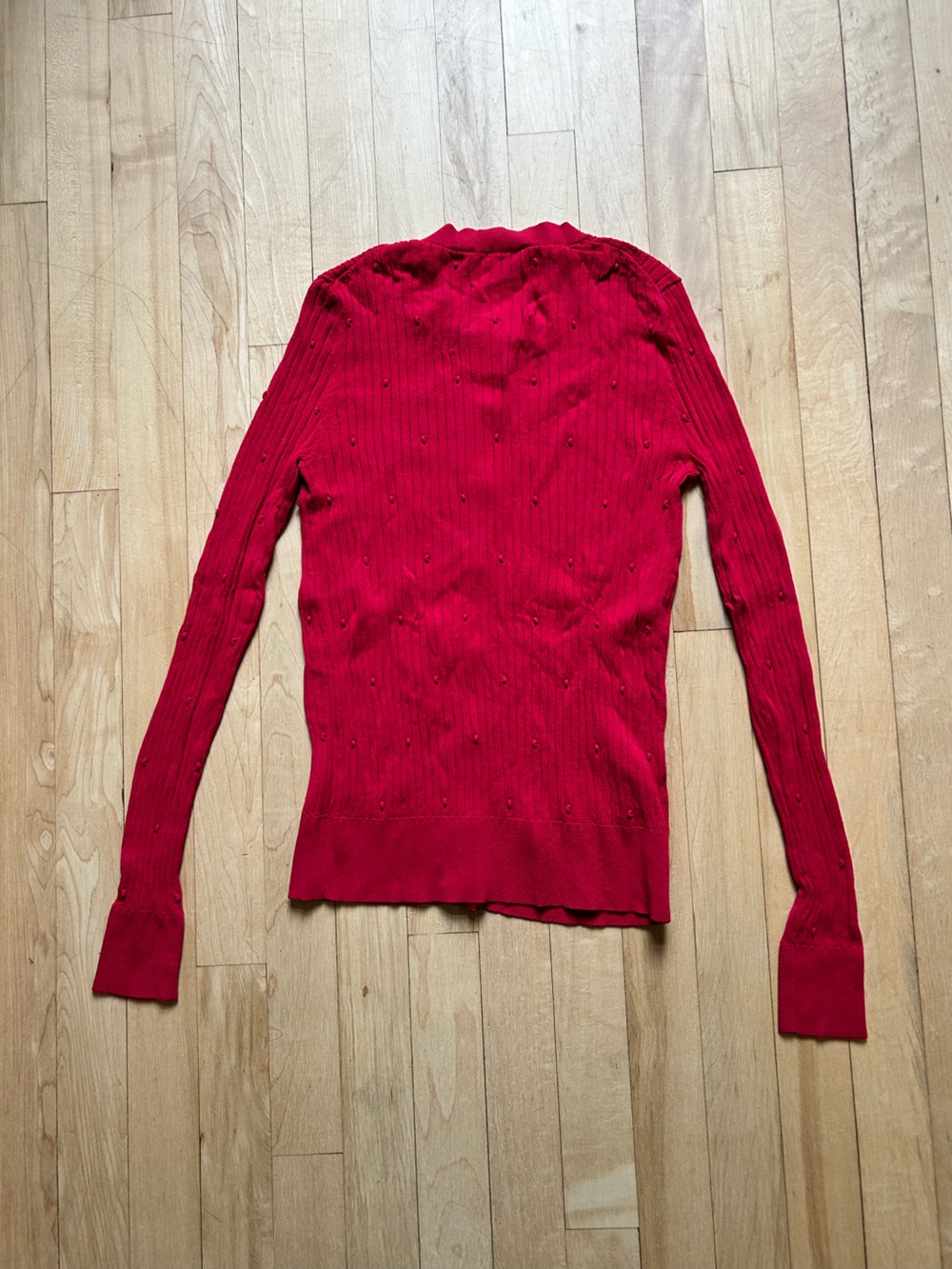Ann Taylor Red Ribbed Button-Front Cardigan - Picture 4 of 5